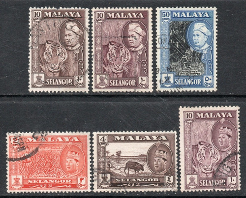 Malasia Estado Selangor X 6 Sellos Fauna, Frutos Años 1957-1