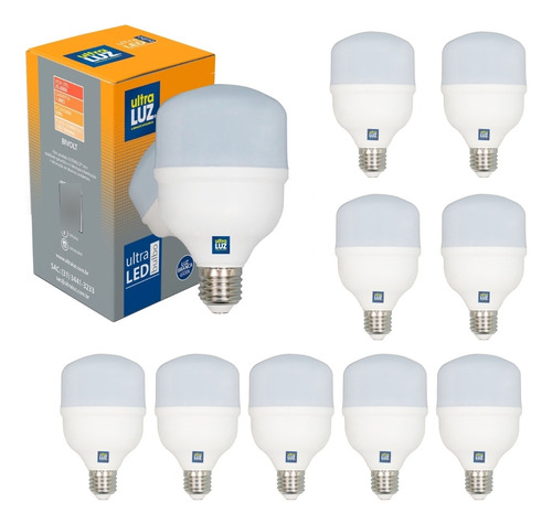 Kit 10 Lâmpadas Led Bulbo 20w 6500k Branco Frio 