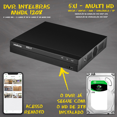 Imagem 2 de 6 de Kit 8 Câmeras Intelbras Full Hd 20m 1220b 1080 Mhdx 1108 2tb