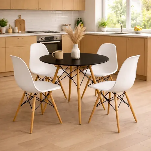 Mesa Preta Eames Eiffel 70cm C/ 4 Cadeiras Branca Clean