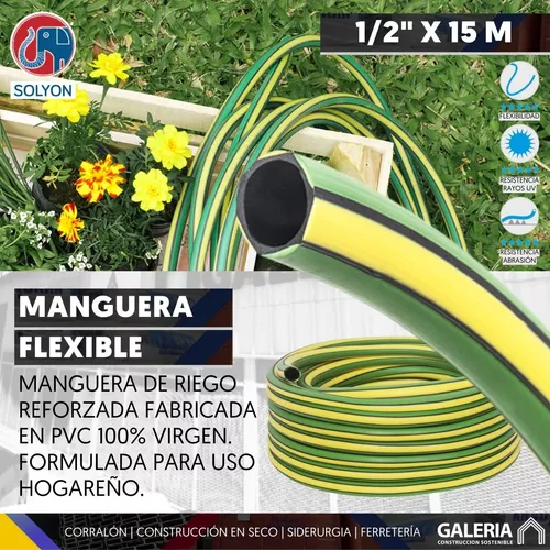 MANGUERA PARA JARDIN FLEX, 15 M 1/2, CON ACCESORIOS PARA RIEGO