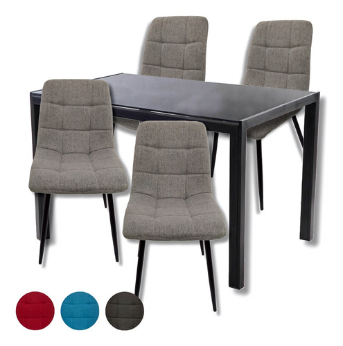 Juego De Comedor 120 Cm Mesa Vidrio Templado 4 Sillas Benkel