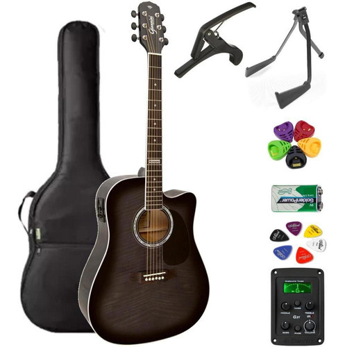 Violão Giannini Folk Aço Gf1d Translucent Black + Kit6l Cor Preto