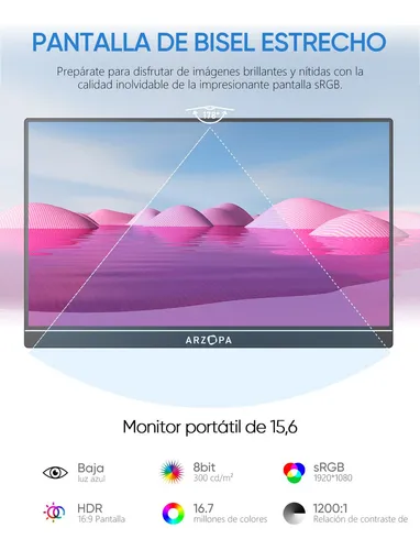 Arzopa Monitor Portátil 15.6'' Fhd 1080p - Monitor Portátil