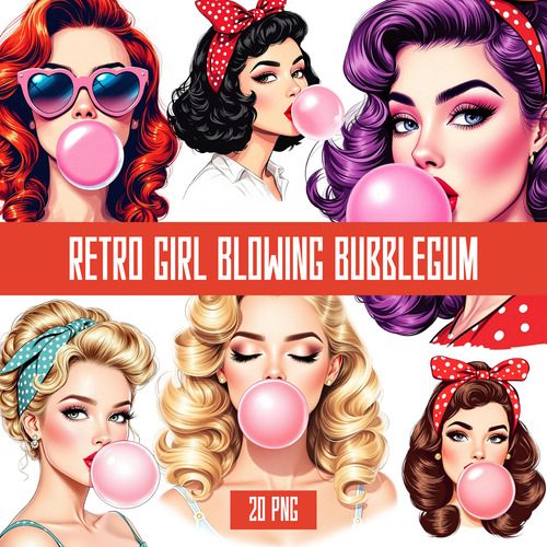 Kit Imagenes Png Clipart Retro Chicas + Chicle Pin Up Diseño