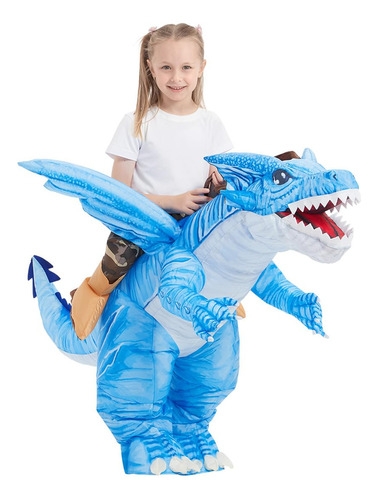 Disfraz Dinosaurio Inflable Fiesta Azul Para Niños Niñas