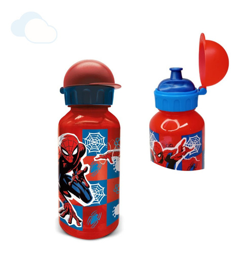 Botella Plástica Infantil Spiderman Marvel 370 Ml Color Rojo