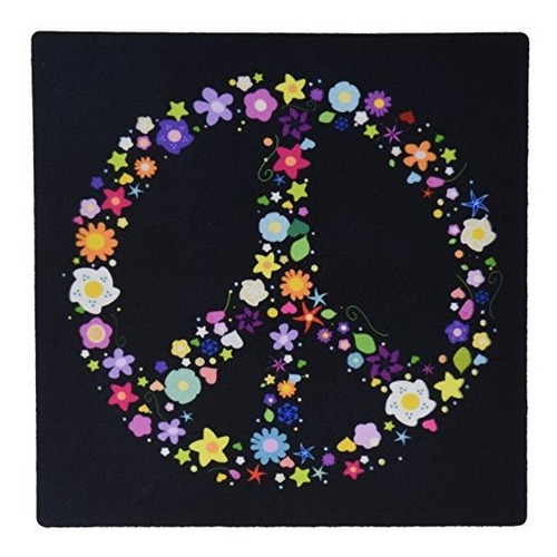 Mouse Pad Floral Peace Symbol Colorful Flowers On Black