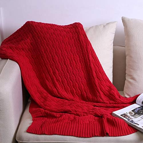 Agool Manta De Punto De Algodón Rojo Para Sofá, Sillones, Ca