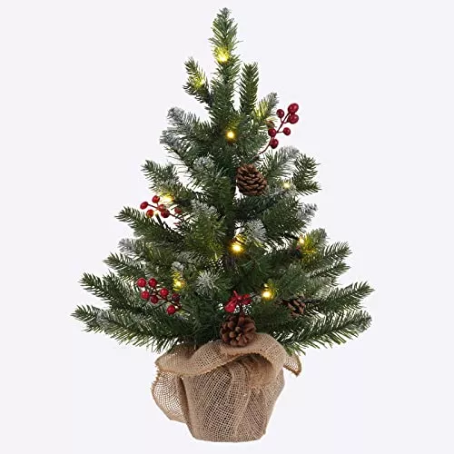 Mini árbol de Navidad de escritorio, 20 pulgadas, pequeños árboles de  Navidad preiluminados con luces, funciona con pilas, árboles pequeños