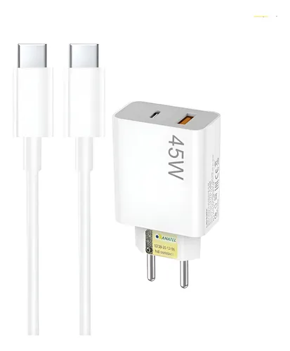 Carregador Celular 45w Turbo Power  Usb A + Usb-c Com Tipo C Igual Imagem