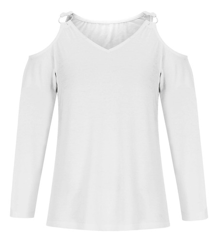 Camiseta Suave Con Hombros Descubiertos Para Mujer, Cuello E