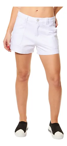 Short Sarja Feminino Curto Cintura Média Branco Sawary 