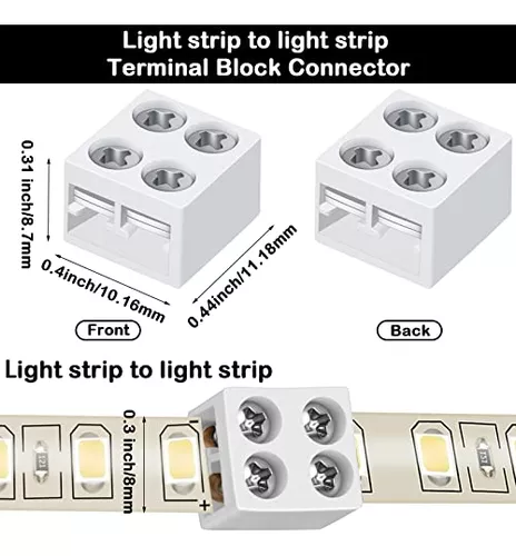 Paquete de 25 conectores de cinta LED sin soldadura, cinta a cinta,  conector de bloque de terminales atornillado, conectores LED de 2 pines  para tiras