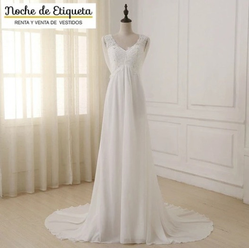 Imagen 1 de 4 de Vestido De Novia Corte Recto Escote V Espalda Destapada