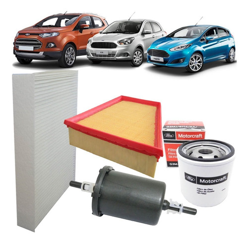 Kit Filtro Ar Óleo Combustivel Cabine Ar Condicionado - Ford New Fiesta Nova Ecosport Novo Ka - 1.0 12v 1.5 16v 1.6 16v