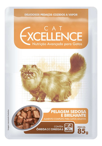 Ração Úmida Sachê Para Gatos Pelagem 85g Cat Excellence