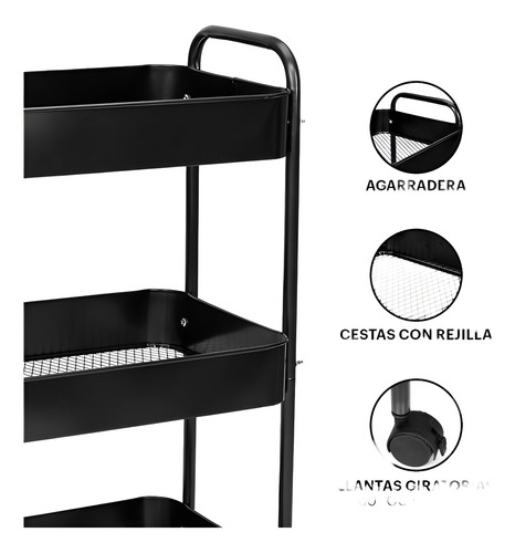 Carrito Auxiliar Metal Multiusos 4 Niveles Con Ruedas