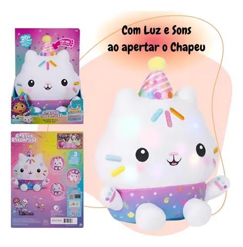 Gabby's Dollhouse Pelucia De 26cm Gato Cakey Com Som E Luz
