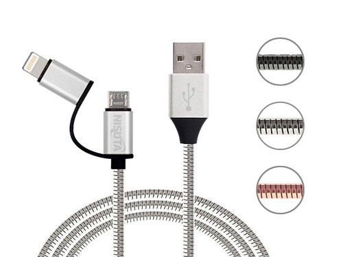Cable Usb 2 En 1 Micro Usb + Adaptador Lightning 2.1a