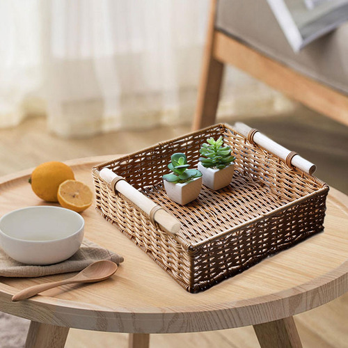 Cesta Tejida A Mano Contenedor De Almacenamiento 29x29x11 Cm