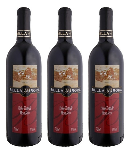 Kit 3 Vinhos Tinto Seco Bordô 720ml - Bella Aurora