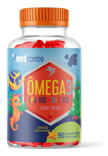 Omega 3 Infantil 800 Mg 90 Capsulas Sabor Cereja Medcombo