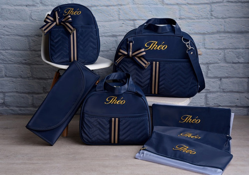 Kit De Bolsa 7 Peças Personalizado Super Luxo Cor Azul-marinho