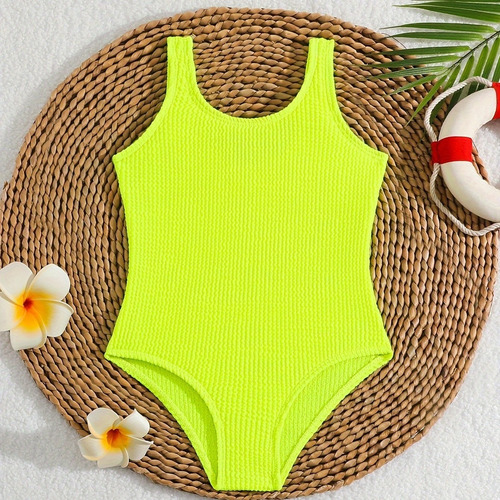 Traje De Baño De Una Pieza For Niñas Con Cuello En U For