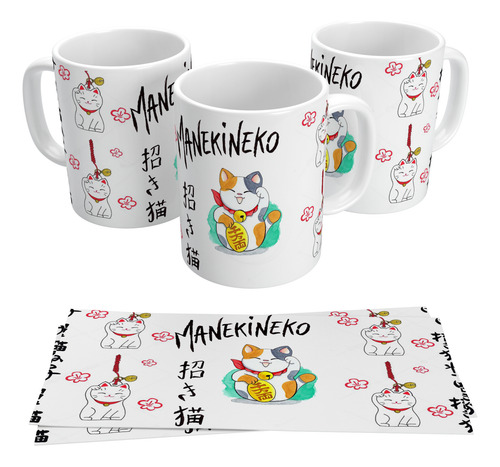 Taza Gato Maneki Neko Gato De La Fortuna China Hd Art 02 Blanco