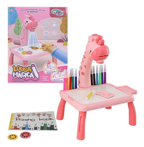 Lousa Mágica Mesinha Com Projetor Girafinha  Rosa Well Kids