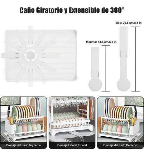 Secador Escurridor Loza Platos 2 Niveles Drenaje Automático