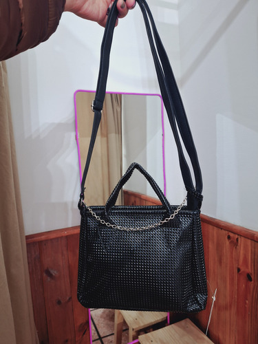 Cartera Mini Bag Var. Colores C/ Correa Colganteajustables Negro Pintas Acero Negro