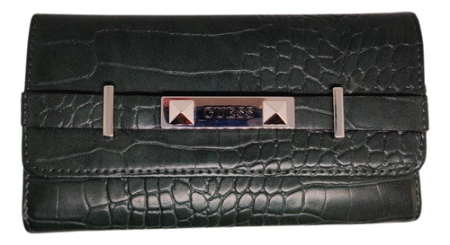 Billetera Guess , Reston Forest Color Verde Oscuro Diseño De La Tela Tipo Lagarto