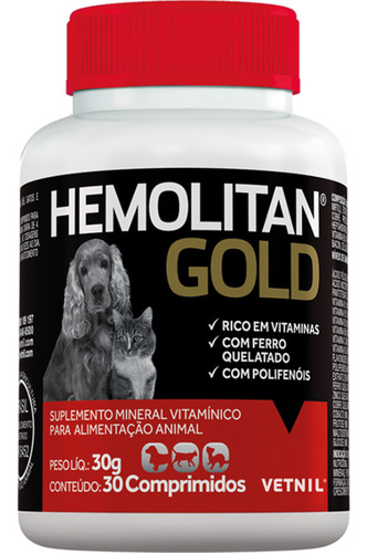 2 Hemolitan Gold Para Cão E Gatos 30 Comprimidos - 30 G