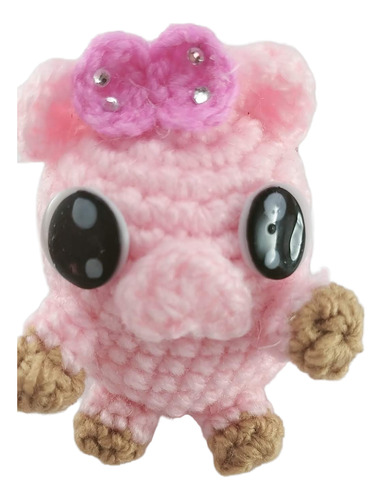 Amigurumi Cerditos Crochet 7cm Llavero Moño Rosa