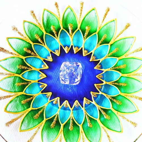 Incensário Em Vidro Redondo Mandala Margarida Verde Azul