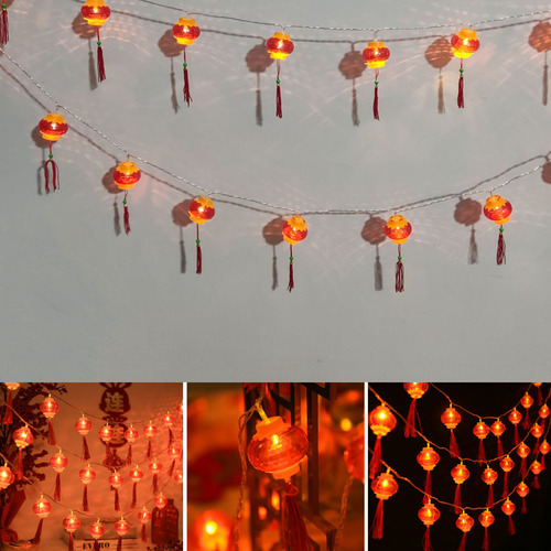 Cadena De Luces Led De Linterna China Roja