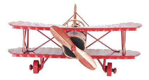 Biplano Vintage, Modelo De Avión De Metal, Color Rojo Hierro