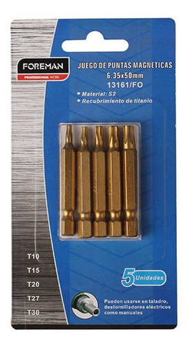 Juego De Puntas Magneticas Torx 5 Unidades Foreman