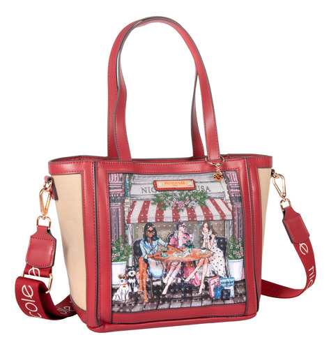 Bolsa Satchel Nicole Lee Estampada De Tela Con Textura Ss24 Acabado De Los Herrajes Níquel Color Sisters Secret Correa De Hombro Rojo Diseño De La Tela Sisters Secret