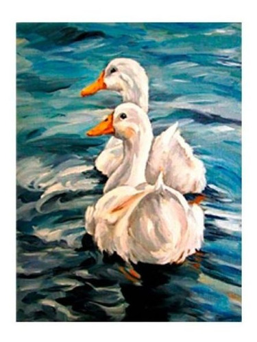 Cuadro Decorativo Pareja De Patos Blancos En Lienzo