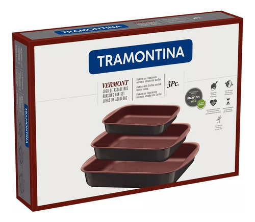 Set Juego Asaderas Vermont Tramontina X 3 Teflon Aluminio 