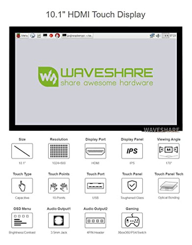 Pantalla Táctil Capacitiva Waveshare De 10.1 Pulgadas Compat
