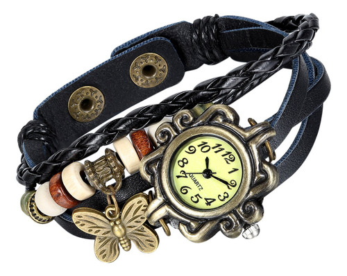 Reloj De Cuarzo Con Pulsera De Cuero Trenzado Para Mujer