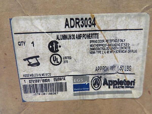 Appleton Adr3034 Aluminum Powerlite Receptacle 30a 600va Cco