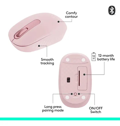 Bluetooth Wireless Mouse Logitech M196 For Laptops Rose