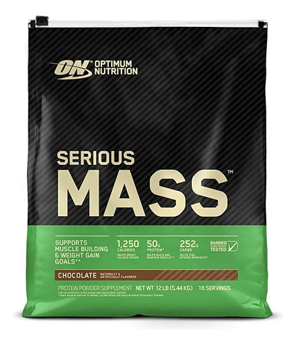 Suplemento en polvo Optimum Nutrition  Mass Serious Mass carbohidratos sabor chocolate en bolsa de 5.44kg