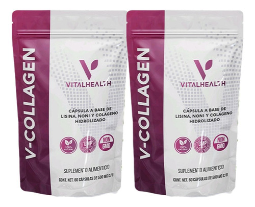Pack 2 V-collagen Vitalhealth 60 Piel Uñas Cabello Huesos
