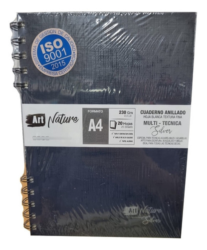 Cuaderno Art Nature Multi-tecnica Espiral Silver A4 230g 20h